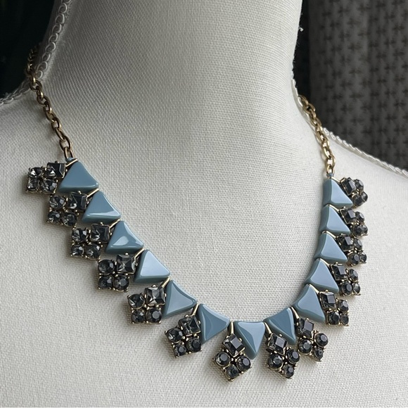 J. Crew | Blue Arrow and Crystal Clusters Statement Necklace 18" + 3" Extender - Picture 1 of 11
